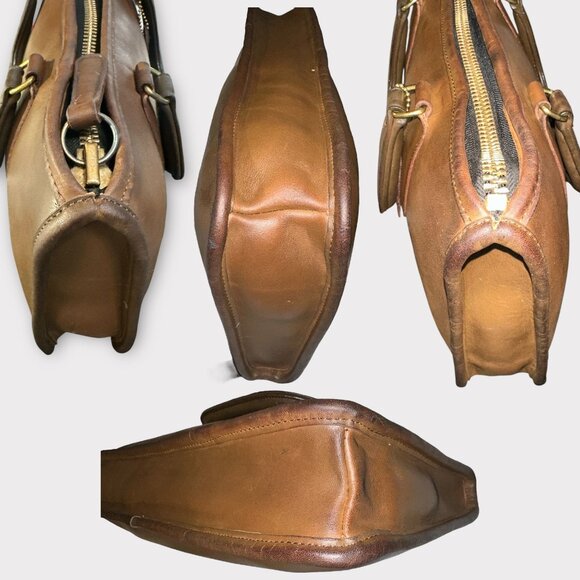 VTG Coach Slim Compact Satchel 9425 Tabac Leather Brass Early 80s NYC Made Bag - Picture 5 of 8